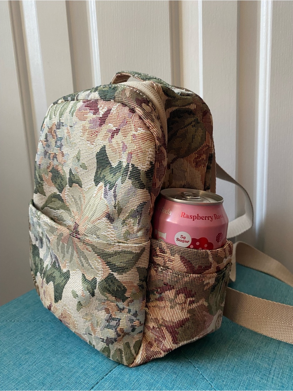 BEIS Floral Mini Backpack in Beige, Green & Pink - Picture 2 of 6